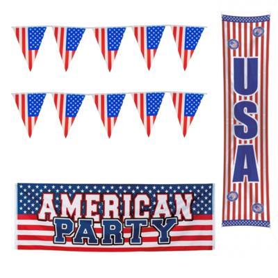 Amerika/USA thema versiering set - 3x vlaggetjes en 2x grote vlaggen - feestartikelen Amerika/USA thema versiering set - 3x vlaggetjes en 2x grote vlaggen - feestartikelen