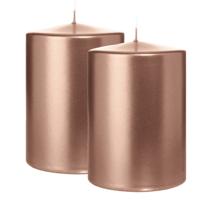 Cilinderkaars/stompkaars groot - 2x - metallic rosé goud - 15 x 10 cm - 113 branduren