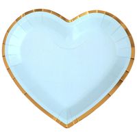 Santex wegwerpbordjes hartje - Babyshower jongen - 10x stuks - 23 cm - blauw/goud   -