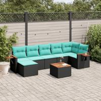 8-delige Loungeset met kussens poly rattan zwart