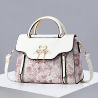 Pink PU Leather Mini Handbag - Floral Print Crossbody Square Bag Multicolor-5 / one-size