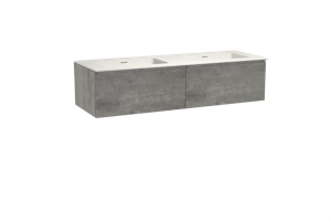 Storke Edge zwevend badmeubel 150 x 52 cm beton donkergrijs met Mata dubbele wastafel in solid surface