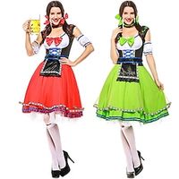 Oktoberfest bier Internationaal Bierfestival Dirndl Trachtenkleider Dames Kleding Mouwen Schort Bavarian Kostuum rood met witte Groen En Zwart / Boog / Stropdassen Lightinthebox - thumbnail