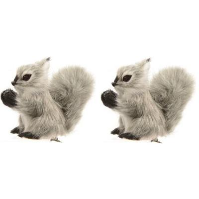 Grijze eekhoorns kerstversiering clip decoratie 8 cm