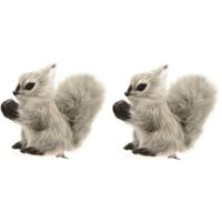 Grijze eekhoorns kerstversiering clip decoratie 8 cm