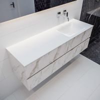 Mondiaz Vica Cloud badmeubel wit carrara mat 150 cm 4 lades solid surface enkele spoelbak rechts zonder kraangat