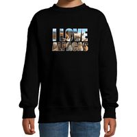 Tekst sweater I love alpacas met dieren foto van een alpaca zwart voor kinderen - thumbnail