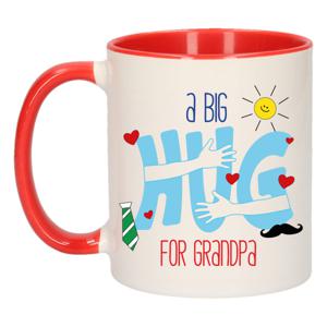 Cadeau koffie/thee mok voor opa - rood - big hug - 300 ml - verjaardag