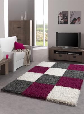 Hoogpolige vloerkleed shaggy plus 910 paars blokken patroon 5 cm poolhoogte 200 x 290 cm