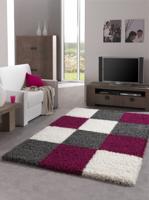 Hoogpolige vloerkleed shaggy plus 910 paars blokken patroon 5 cm poolhoogte 200 x 290 cm