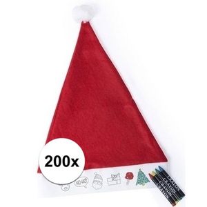 200x Hobby Kerstmuts inkleurbaar met waskrijtjes voor jongens/meisjes/kinderen   -