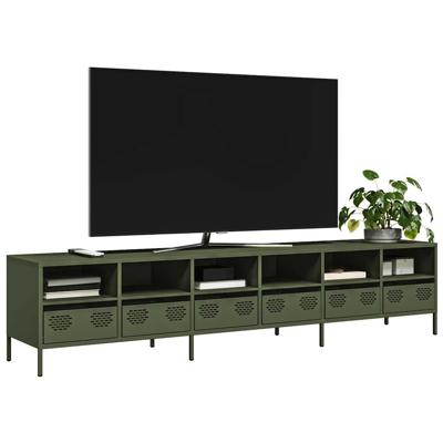 Tv-meubel 202x39x43,5 cm koudgewalst staal olijfgroen