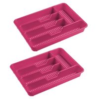 2x stuks bestekbakken/bestekhouders 5-vaks fuchsia roze 34 x 25 x 4 cm