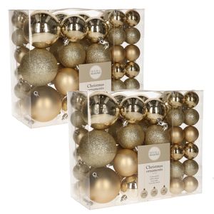 92x stuks kunststof kerstballen champagne 4, 6 en 8 cm