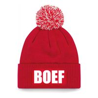 Boef muts/beanie met pompon - onesize - unisex - rood One size  -