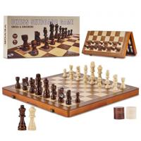 VEVOR magnetische houten schaakset, 2-in-1 schaakspelset, opvouwbare schaakbordspellen voor volwassenen en kinderen, draagbaar reiscadeau schaakset voor toernooien, professionele beginners