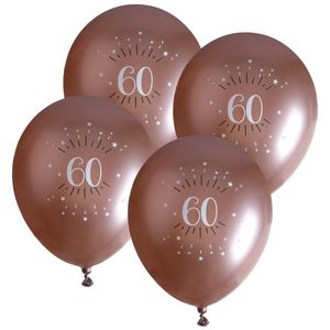 Verjaardag leeftijd ballonnen 60 jaar - 24x - rosegoud - 30 cm - Feestartikelen/versieringen