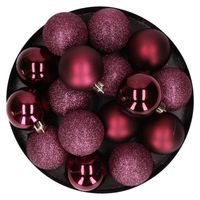 12x stuks kunststof kerstballen aubergine roze 6 cm mat/glans/glitter - Kerstbal - thumbnail