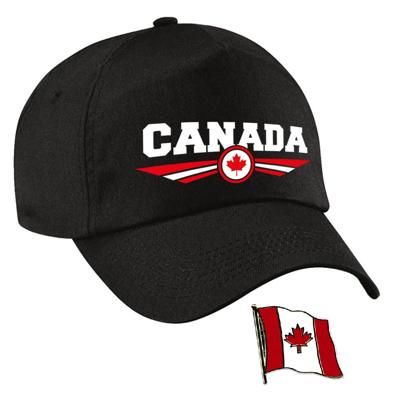 Canada supporters setje - baseballcap print zwart - colbert pin broche vlag - volwassenen
