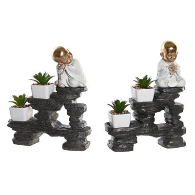 Decoratieve figuren DKD Home Decor Zwart Gouden Wit Hars Monnik Orientaals (21 x 7,5 x 25 cm) (2 Stuks)