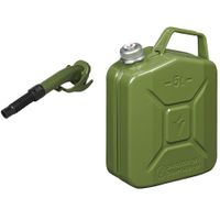 Metalen jerrycan legergroen voor brandstof met magnetische dop 5 liter incl. schenktuit