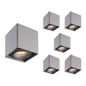 6x Dimbare LED opbouw plafondspot Esto Grijs incl. GU10 spot 5W 2700K IP20 kantelbaar