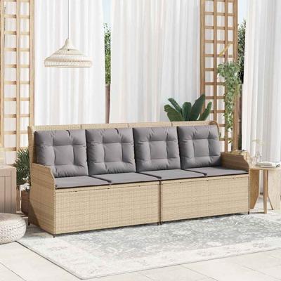 Tuinbank met kussen Beige Poly riet