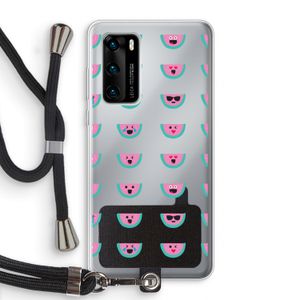 Smiley watermeloenprint: Huawei P40 Transparant Hoesje met koord