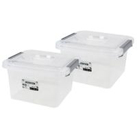 Urban Living Opberg box - 2x - 6 liter - 27 x 25 x 16 cm - met deksel en clips - waterdicht