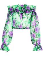 P.A.R.O.S.H. blouse fleurie à épaules dénudées - Vert