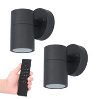 2x Mason LED Wandlamp - Dimbaar - 4 Watt 345 lumen - IP44 Waterdicht - GU10 - 2700K Warm Wit - Binnen en buiten - Zwart - Incl. dimmer met afstandsbediening - tuinverlichting