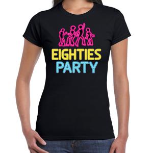 Verkleed T-shirt voor dames - eighties party - zwart - neon - jaren 80/80s - foute party - carnaval