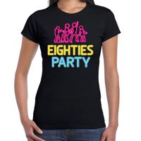 Verkleed T-shirt voor dames - eighties party - zwart - neon - jaren 80/80s - foute party - carnaval - thumbnail