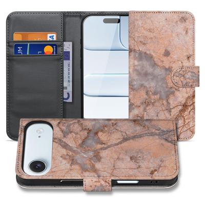 Apple iPhone Air | Book Case | Marmer Oranje Met Pasjeshouder Kunstleer Premium Luxueus