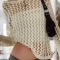 Women's Hollow Out Knitwear Sweater - Loose Boat Neck Pullover Apricot / XXL