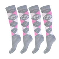 STAPP Horse Paardrijsokken Ruit 4-pack Grijs / Roze / Fuchsia-39/42