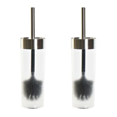 Set van 2x stuks toiletborstel wit transparant met houder van kunststof 35 cm