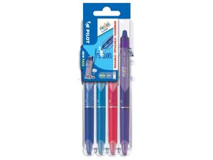 Pilot FriXion Ball Clicker Intrekbare pen met clip Blauw, Lichtblauw, Roze, Violet 4 stuk(s)