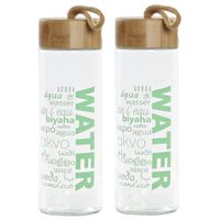 2x stuks glazen waterflessen/drinkflessen groen transparant met touwtje 580 ml - thumbnail