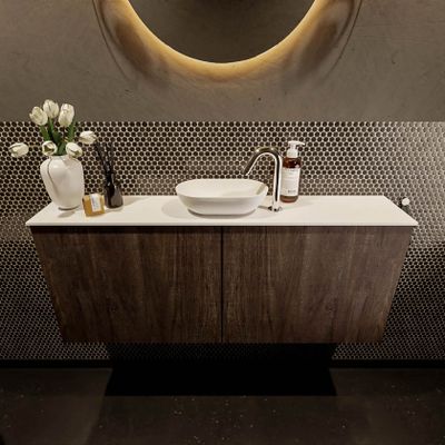 Mondiaz Fowy toiletmeubel 120cm dark brown met blad en waskom talc midden 1 kraangat