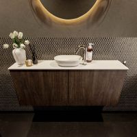 Mondiaz Fowy toiletmeubel 120cm dark brown met blad en waskom talc midden 1 kraangat
