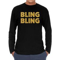 Bling bling goud glitter long sleeve t-shirt zwart voor heren