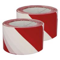 Afzetlint - 2x - rood/wit - 70 mm x 200 m - polyethyleen - markeerlint - afzettape - thumbnail