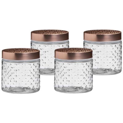 Voorraadpot/bewaarpot Blair - 4x - 500 ml - glas - koperen deksel - D11 x H13 cm