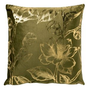 Dutch Decor - AVERY - Kussenhoes velvet 45x45 cm - Military Olive - groen met goudkleurige print