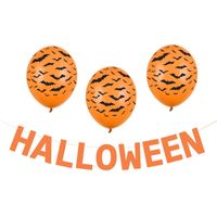 Halloween feestslinger/spandoek - 2,5 meter - oranje - van papier - incl. ballonnen