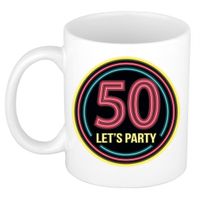 Verjaardag mok / beker - Lets party 50 jaar - neon - 300 ml - verjaardagscadeau