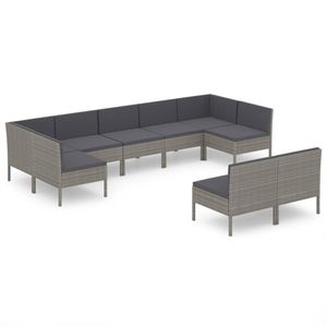 vidaXL 9-delige Loungeset met kussens poly rattan grijs