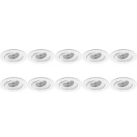 10-Pack Kantelbare Inbouwspot GU10 - Rond Wit Aluminium Ø82mm