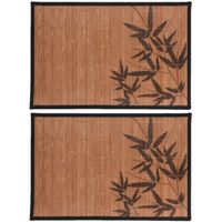 4x stuks rechthoekige placemats 30 x 45 cm bamboe bruin met zwarte bamboe print 3 - thumbnail